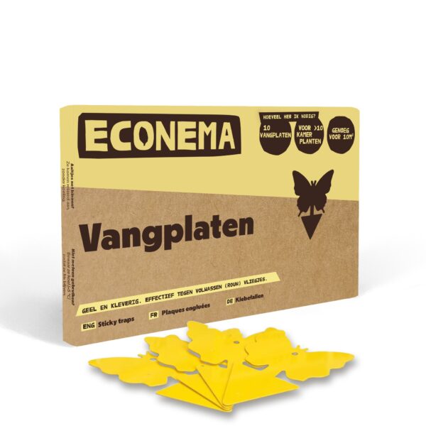 Gele vangplaten van Econema, doos met 10 stuks en losse vlindervormige vangplaten