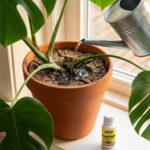 Droge potgrond van een monstera water geven met NemaCharge
