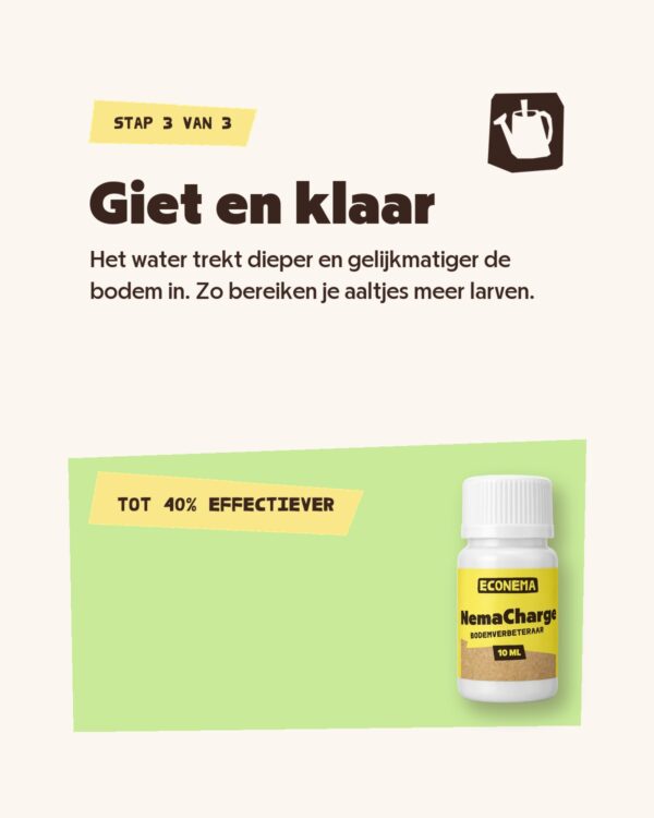 NemaCharge stap 3: giet en klaar, het water trekt dieper de bodem in